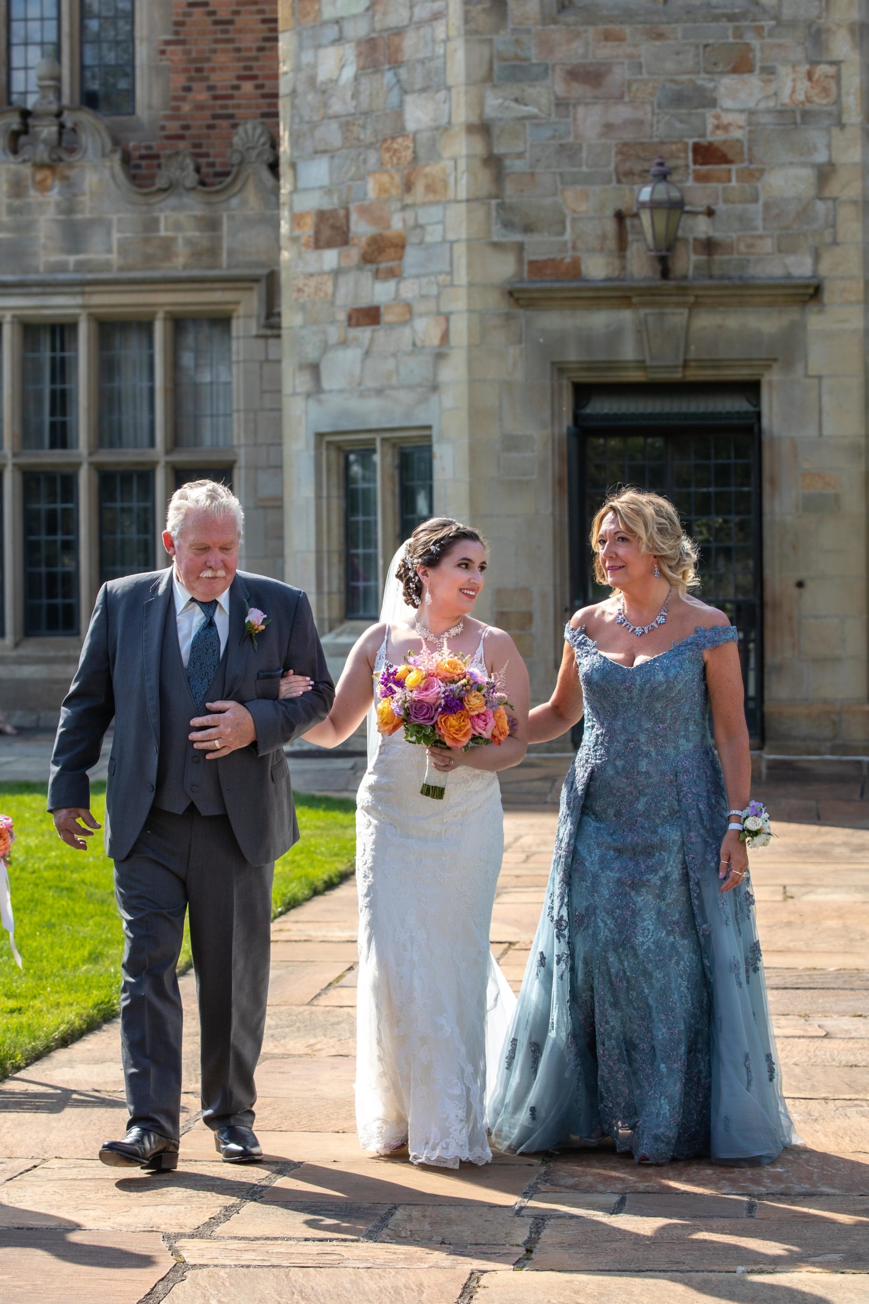 Maxson_McLoughlin meadow brook - Mike Staff Productions bride walking down the aisle parents
