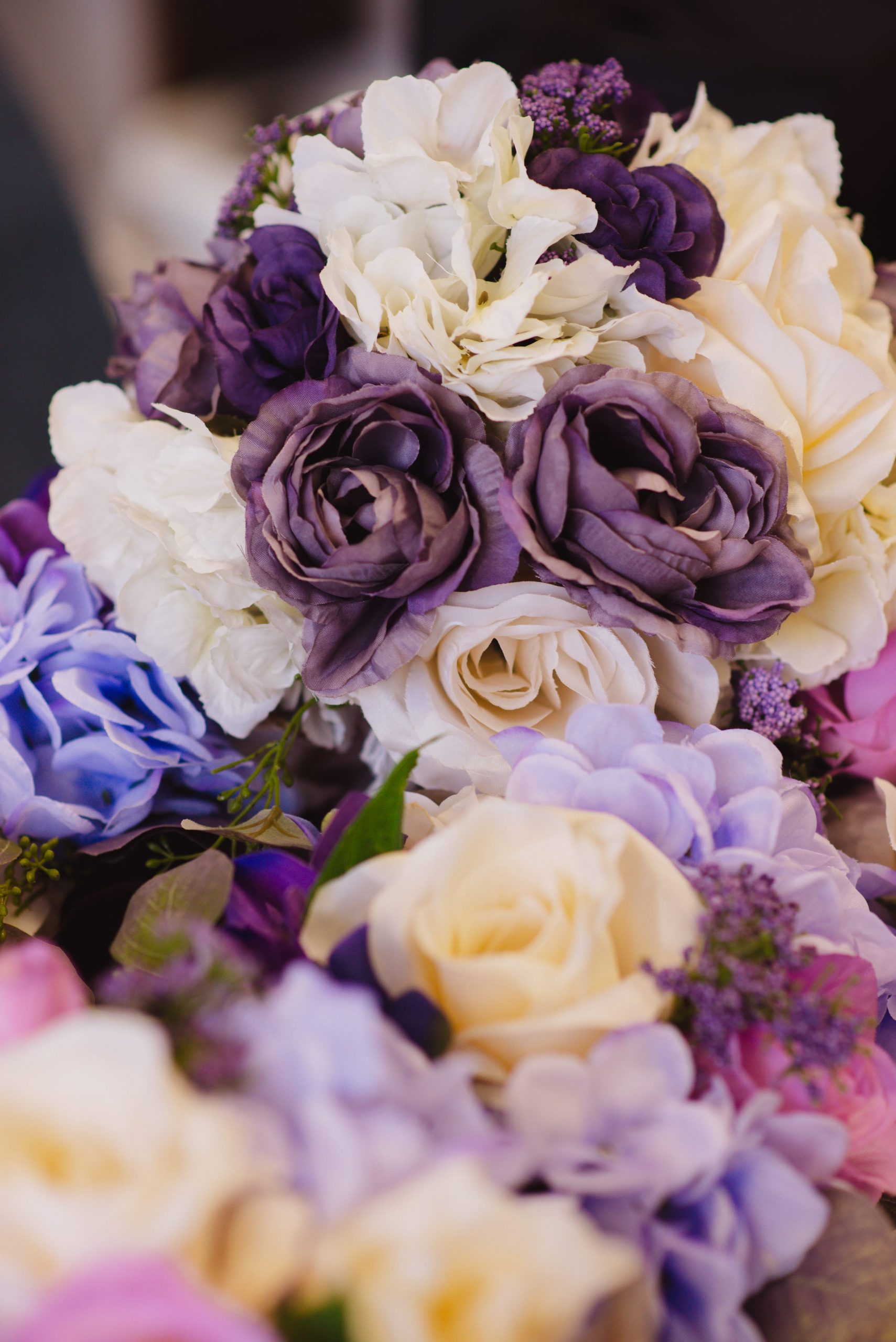 The Real Detroit Wedding of Sara and Jeffrey - Mike Staff Productions white & purple bridal bouquets