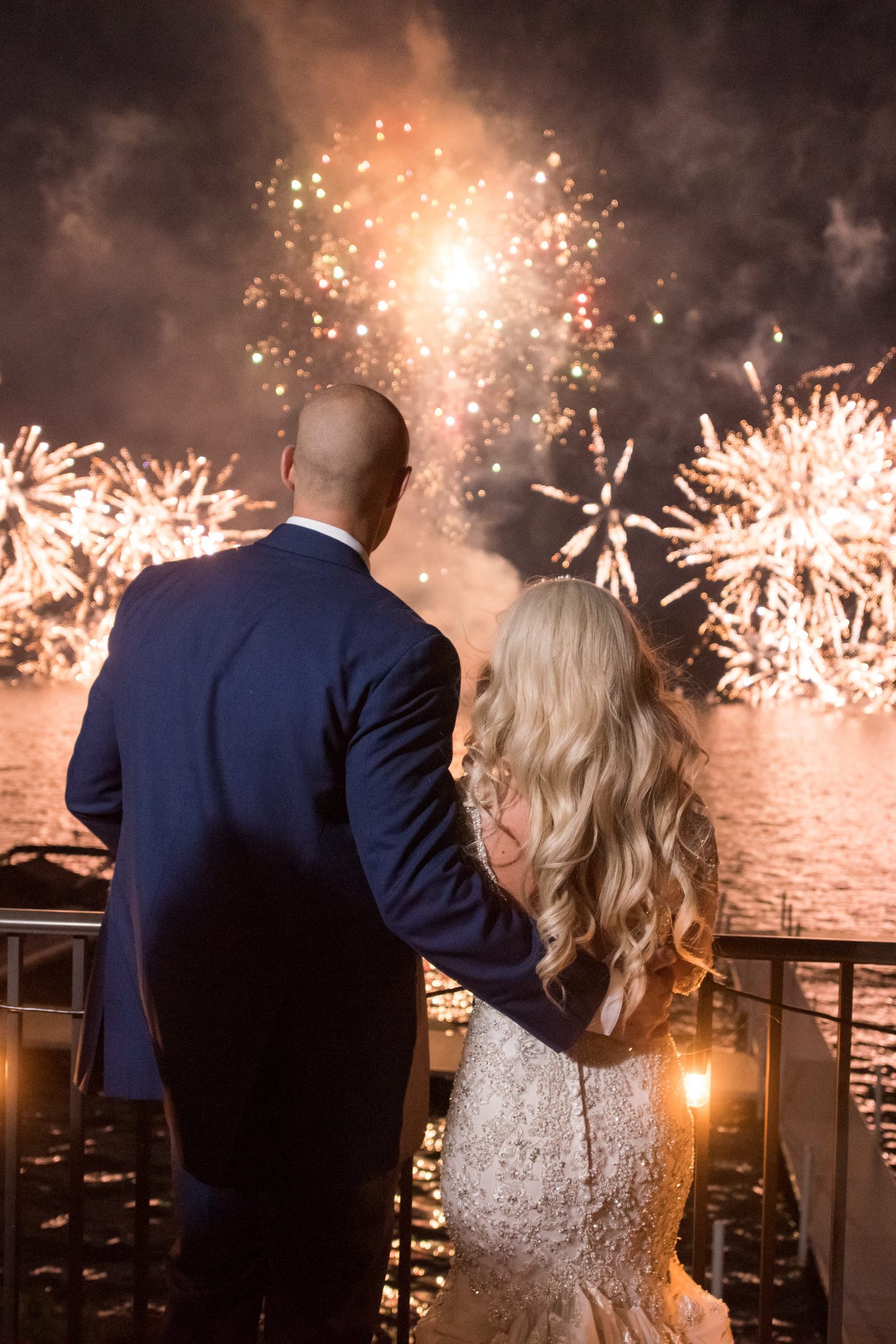 Real Detroit Wedding of Heather & John - Mike Staff Productions bride and groom watching fireworks
