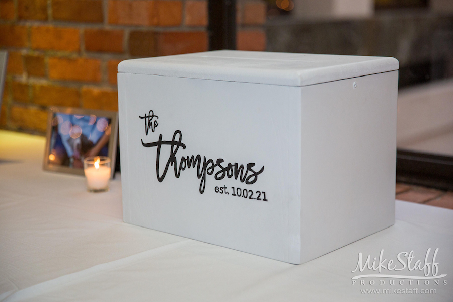 Amanda Andrew Wedding card box - Mike Staff Productions Amanda and Andrew's Wedding at Atheneum Suite Hotel