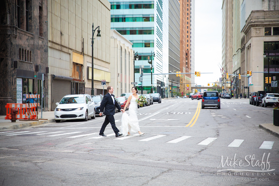 Amanda Andrew Wedding detroit woodward walking - Mike Staff Productions Amanda and Andrew's Wedding at Atheneum Suite Hotel