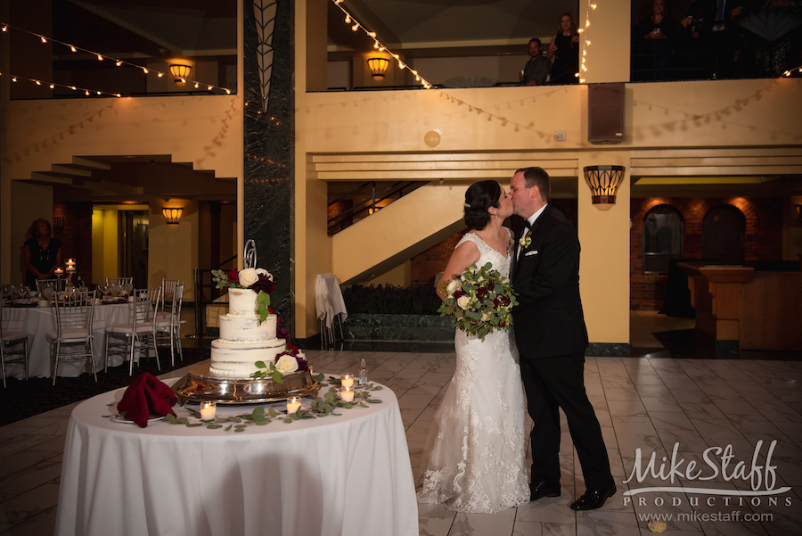 Amanda Andrew Wedding reception with cake - Mike Staff Productions Amanda and Andrew's Wedding at Atheneum Suite Hotel
