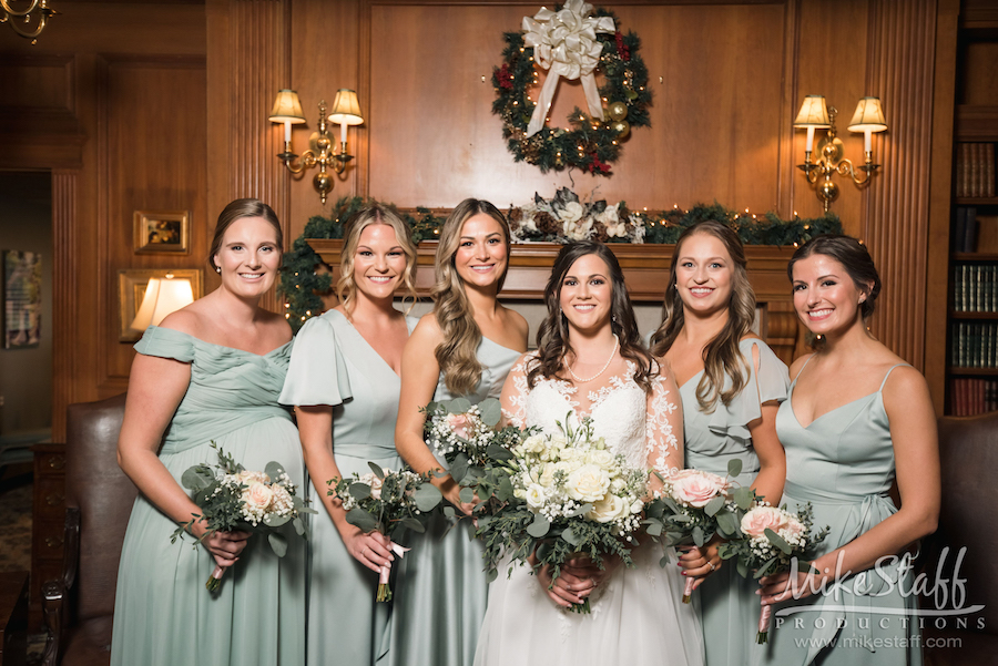 bride and bridesmaids christmas mantel - Mike Staff Productions bride and bridesmaids christmas mantel
