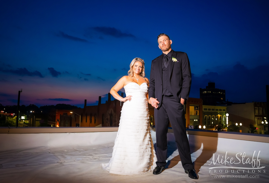 bride and groom evening romantics on rooftop - Mike Staff Productions bride and groom evening romantics on rooftop