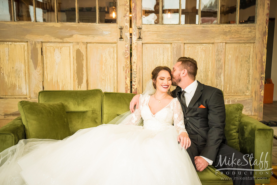 bride and groom green couch brooks wedding - Mike Staff Productions bride and groom green couch brooks wedding