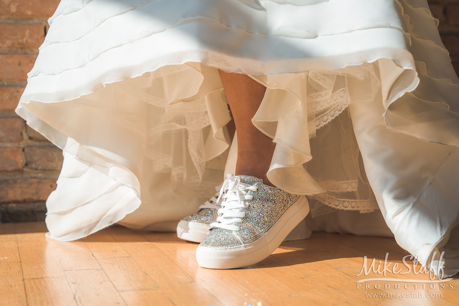 bride wearing sparkle sneakers - Mike Staff Productions bride wearing sparkle sneakers