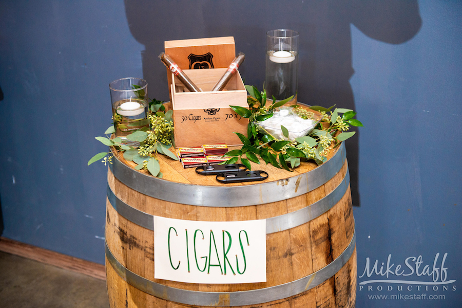 cigar bar whiskey factory reception - Mike Staff Productions Amanda and Michael's Detroit whiskey factory wedding
