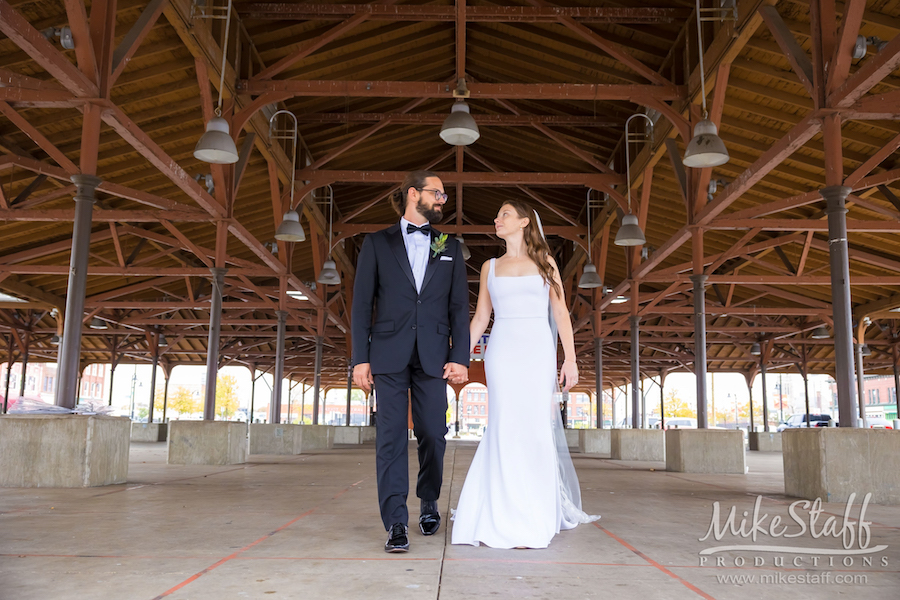 eastern market shed bride and groom - Mike Staff Productions Amanda and Michael's Detroit whiskey factory wedding