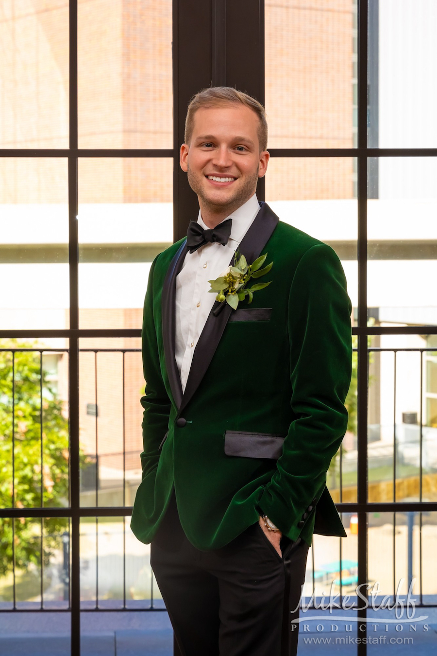 mikestaff-24 - Mike Staff Productions groom in dark green velvet tux