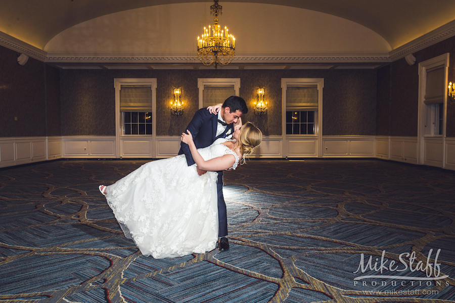mikestaff-30 - Mike Staff Productions groom dipping bride in ballroom at The Dearborn Marriott