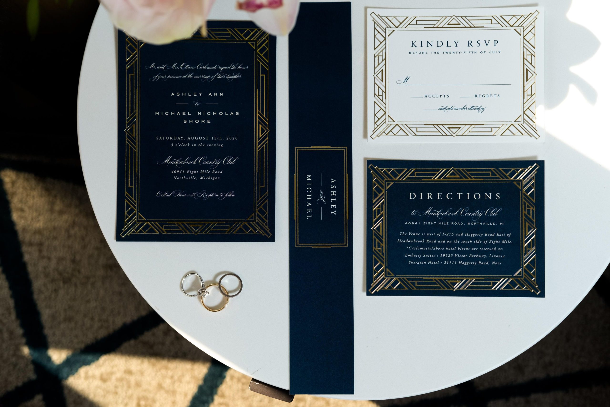 navy and gold wedding details - Mike Staff Productions