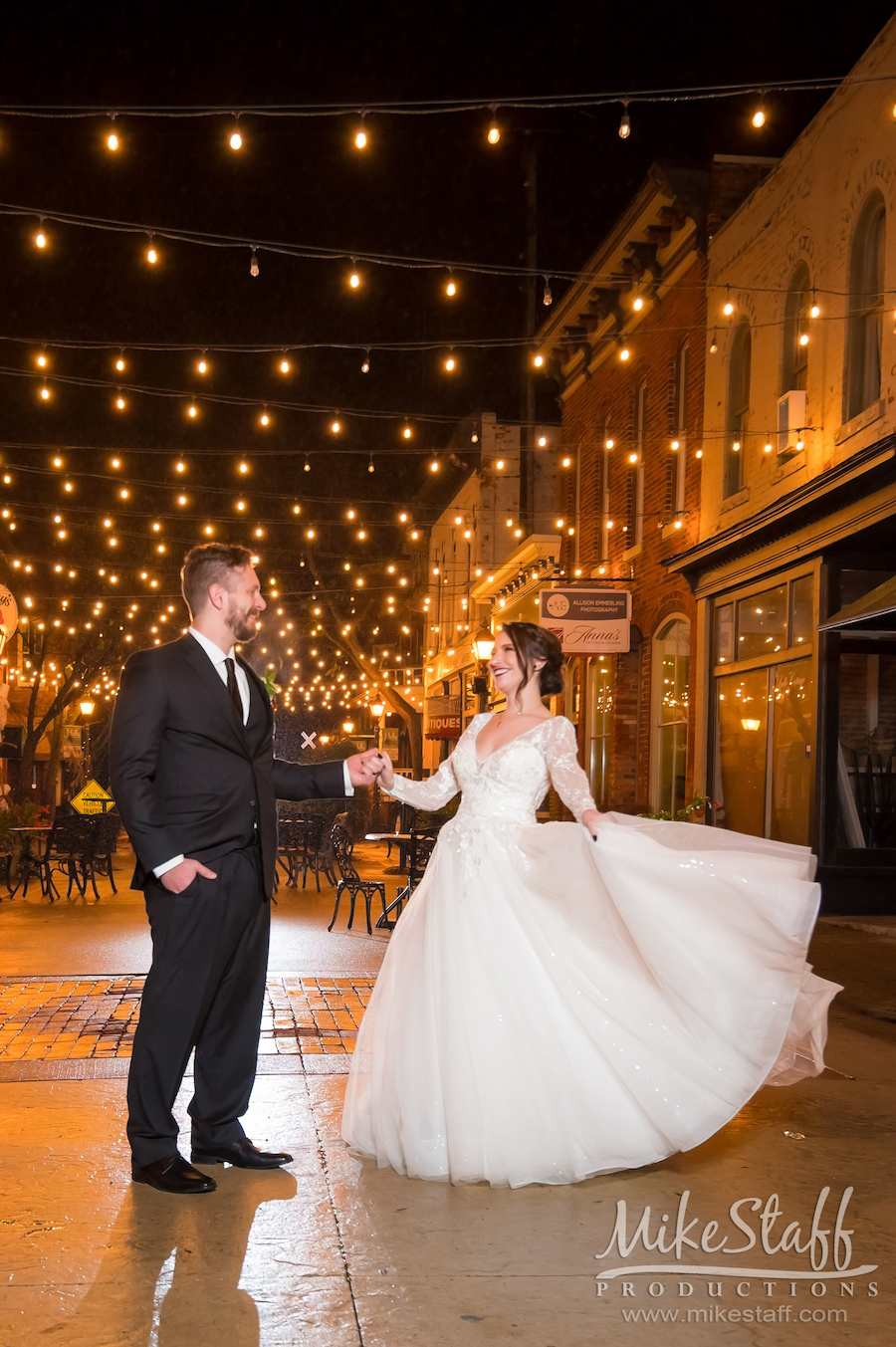 nighttime downtown holly under the lights - Mike Staff Productions Miriah and Andrew's Wedding at The Holly Vault