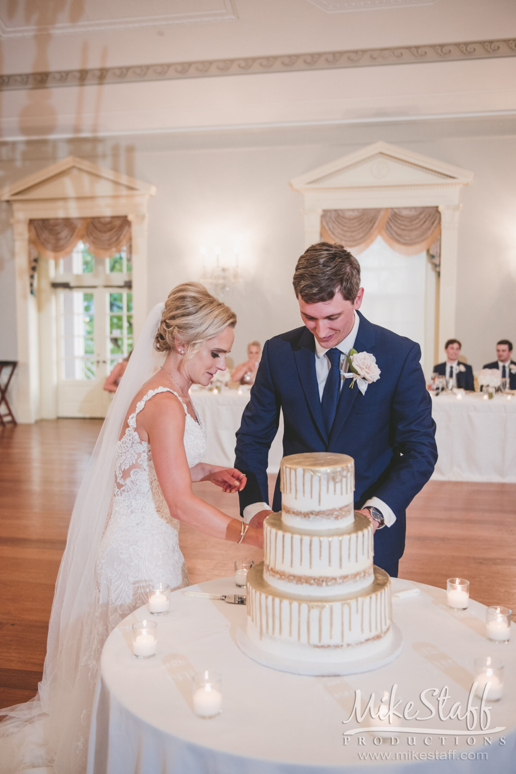 rebecca and kyle cutting the cake - Mike Staff Productions rebecca and kyle cutting the cake