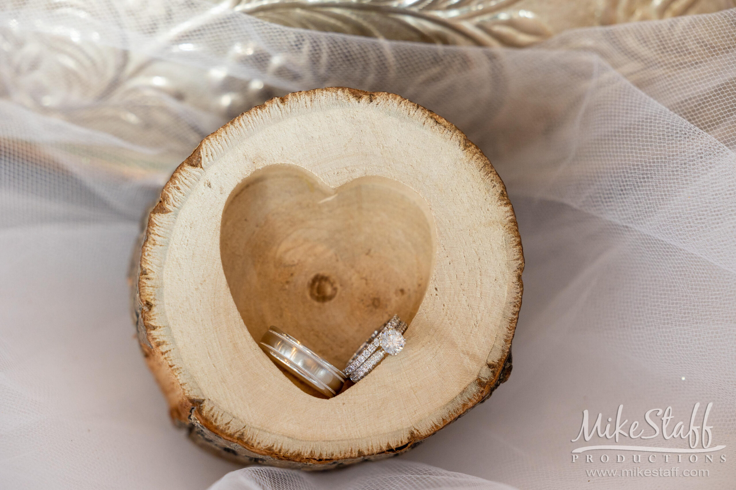 rings in wooden heart case - Mike Staff Productions rings in wooden heart case