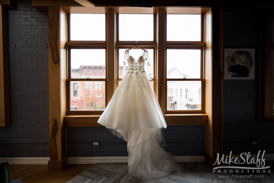 Wedding dress in window brooks wedding - Mike Staff Productions Miriah and Andrew's Wedding at The Holly Vault