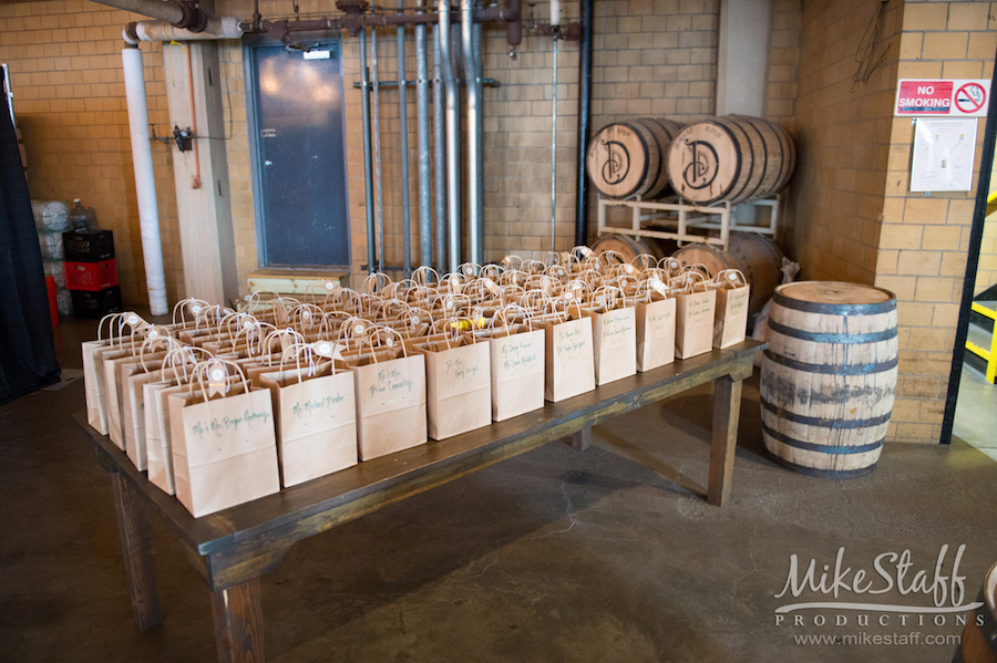 wedding guest favors - Mike Staff Productions Amanda and Michael's Detroit whiskey factory wedding