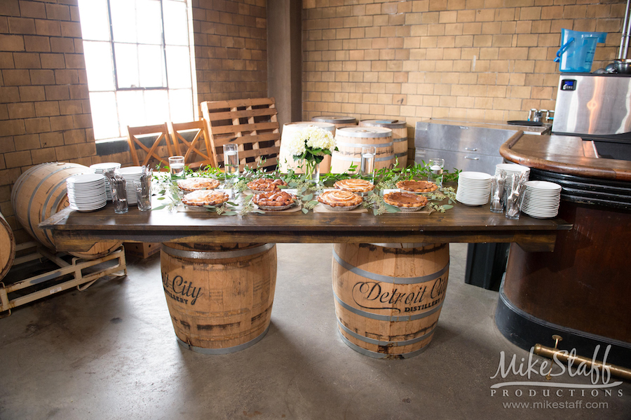 wedding reception dinner - Mike Staff Productions Amanda and Michael's Detroit whiskey factory wedding