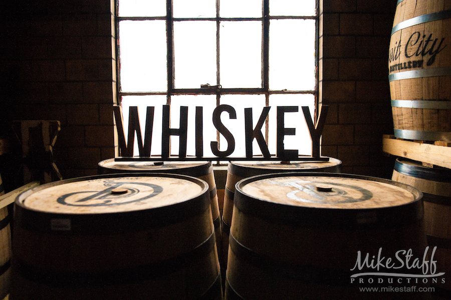 whiskey factory barrel sign - Mike Staff Productions Amanda and Michael's Detroit whiskey factory wedding