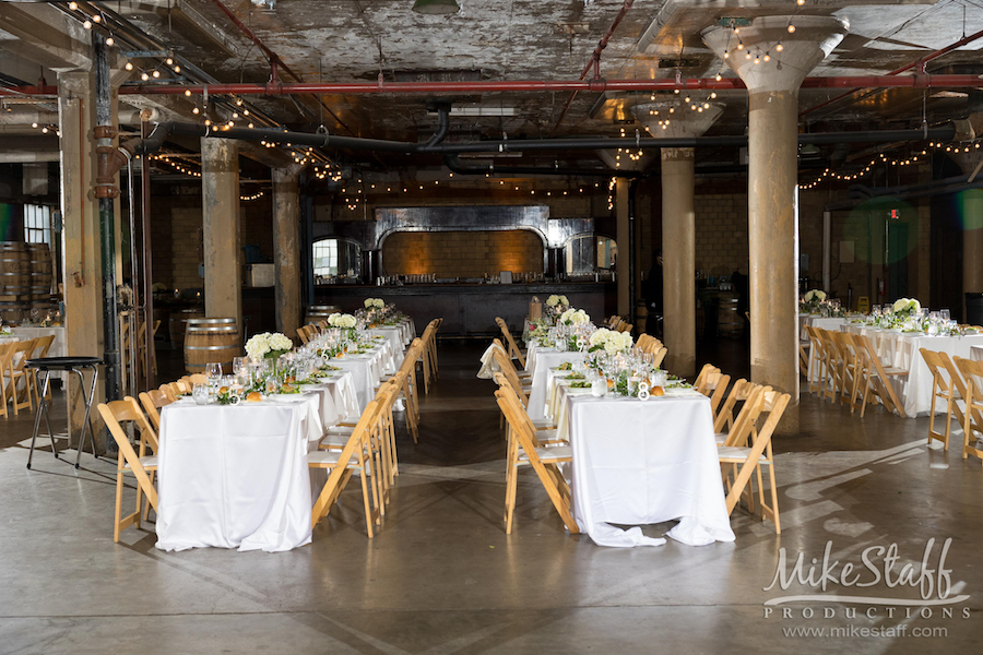 whiskey factory reception - Mike Staff Productions Amanda and Michael's Detroit whiskey factory wedding