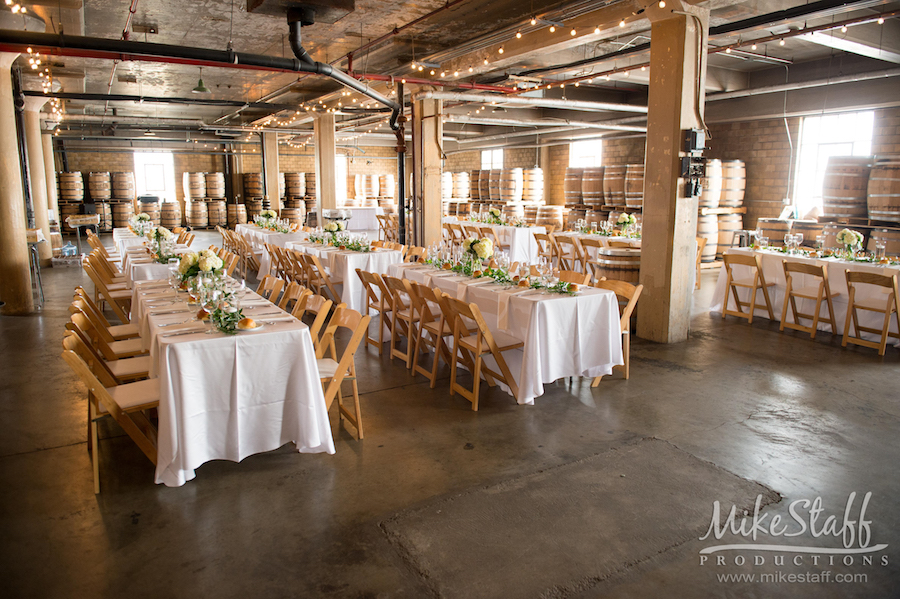 whiskey factory reception - Mike Staff Productions amanda and michael's detroit whiskey factory wedding